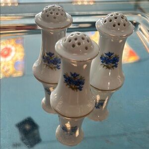 Floral White and Blue Salt and‎ Pepper Shakers